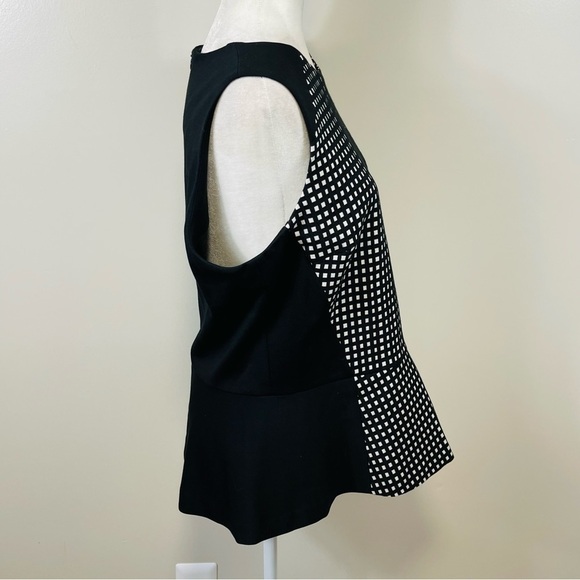 J. McLaughlin Black & White Grid Print Knit Peplum Blouse - XL - Picture 6 of 9